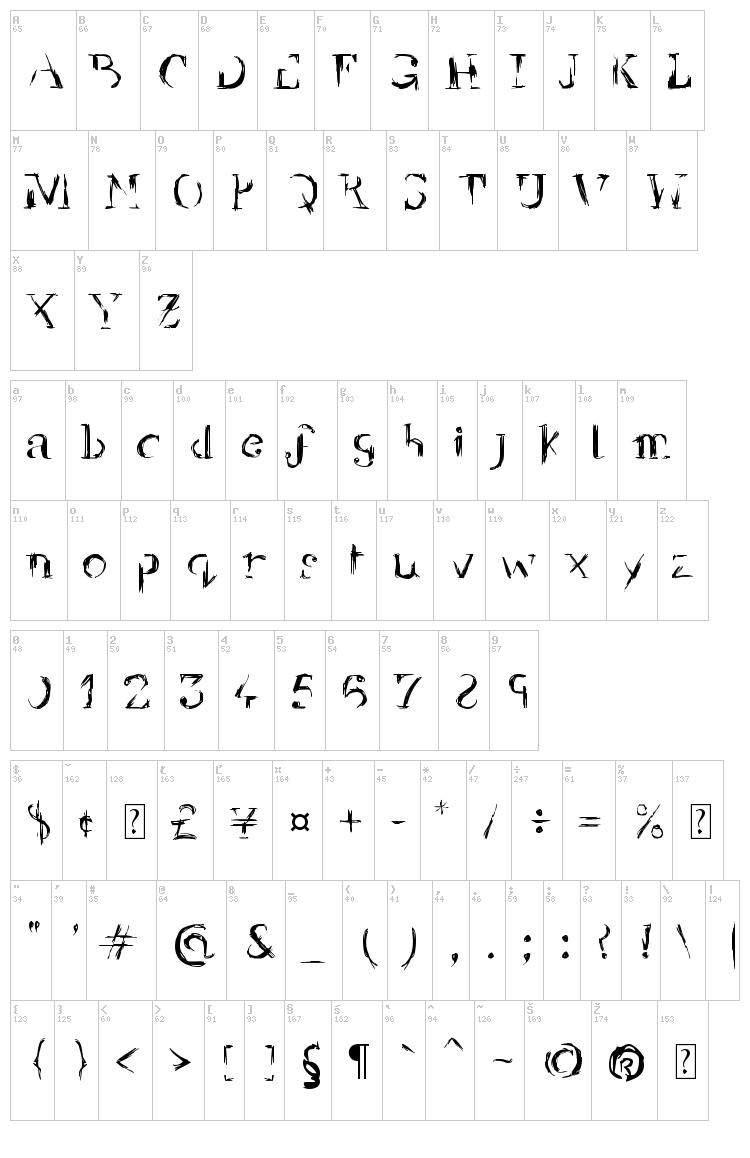 Yellow Back Radio font map