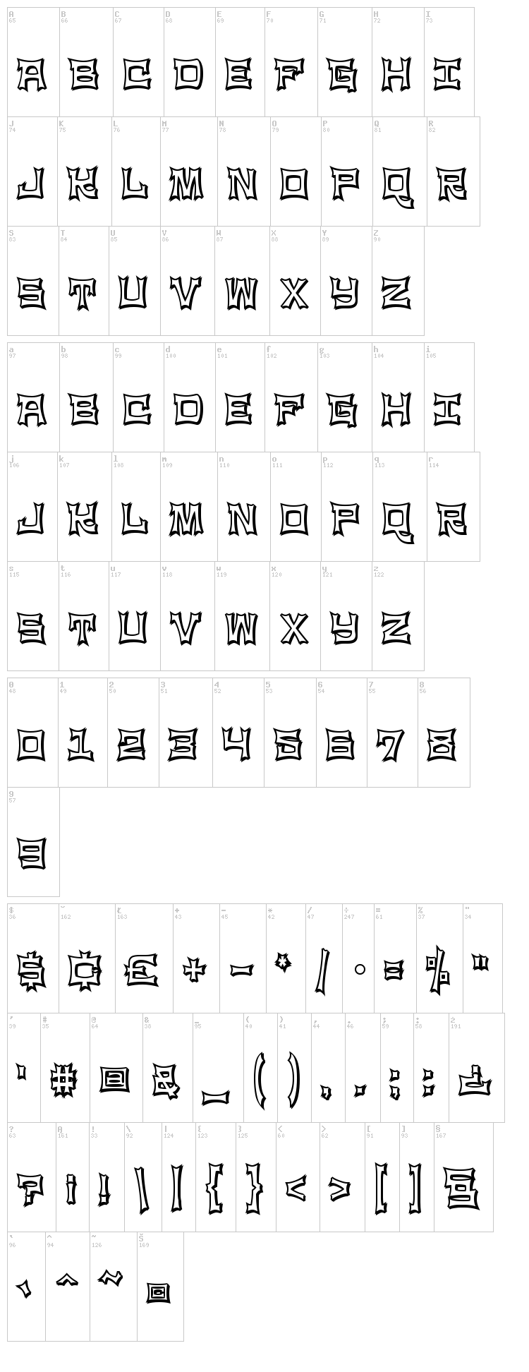 NinjaLine font map