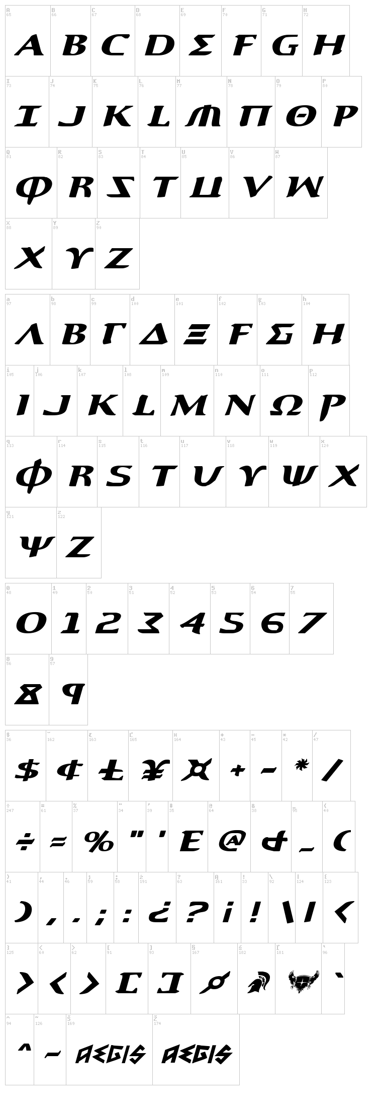 Aegis font map