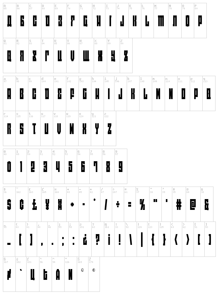 East-West font map