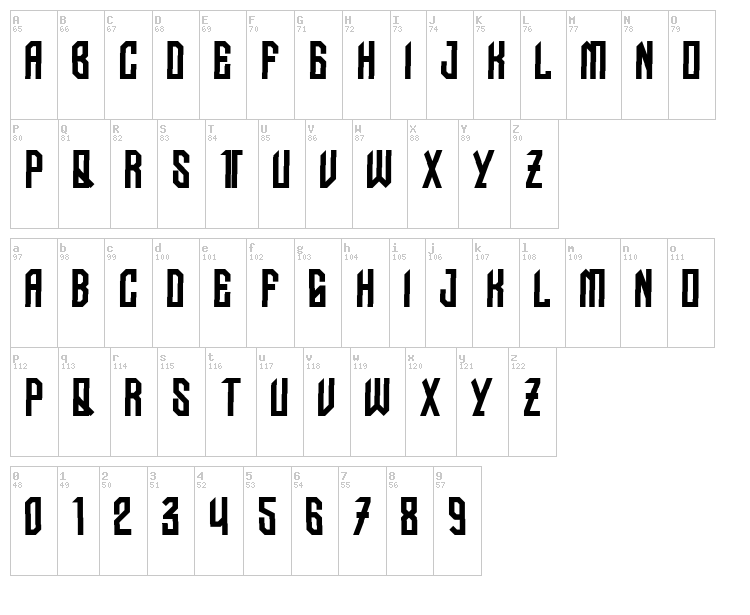 Nudo Dislocado font map
