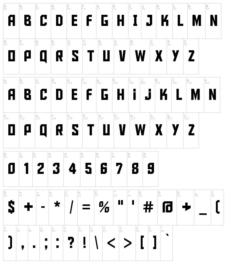 Aldo the Apache font map