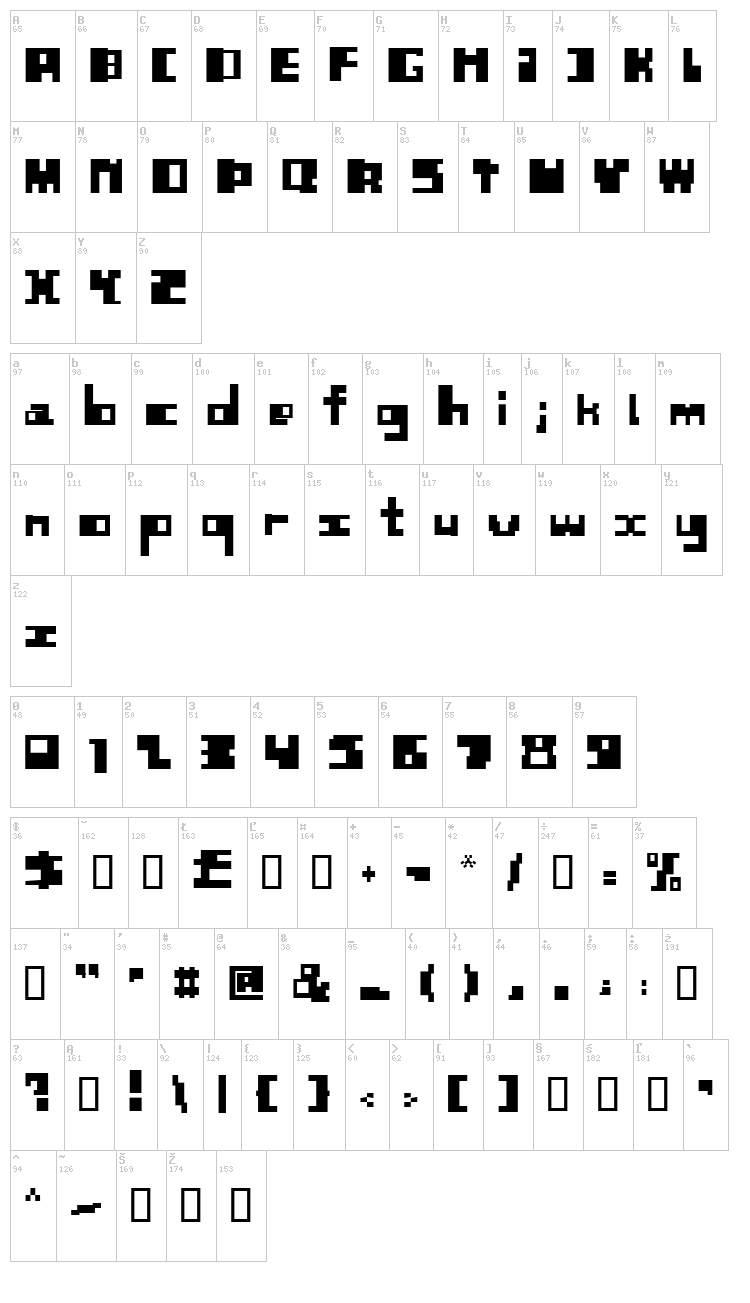 Blocked Out font map