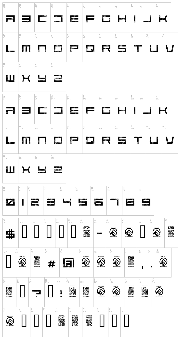 Code Predators font map