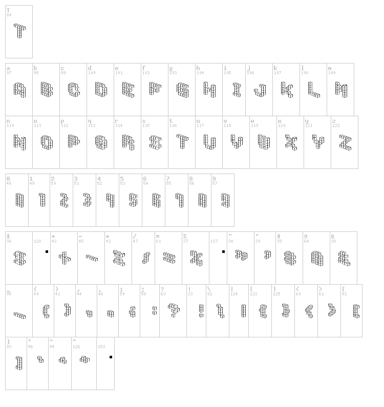 Demon Cubic Block Font font map