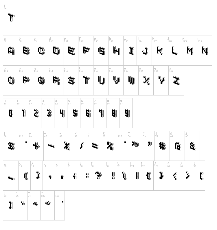 Demon Cubic Block Font font map