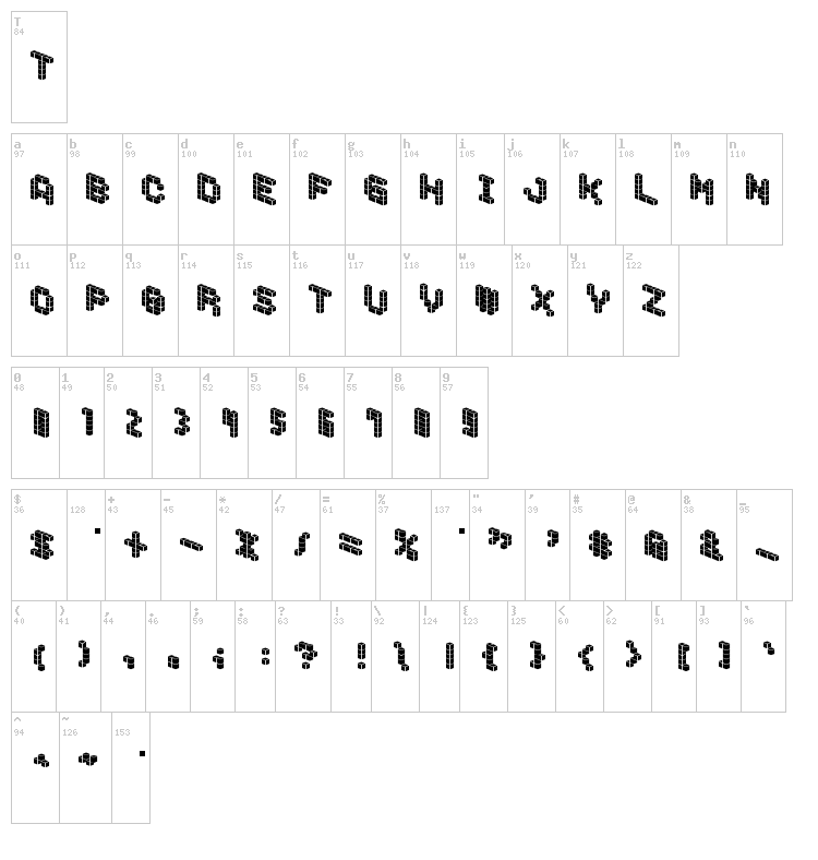 Demon Cubic Block Font font map