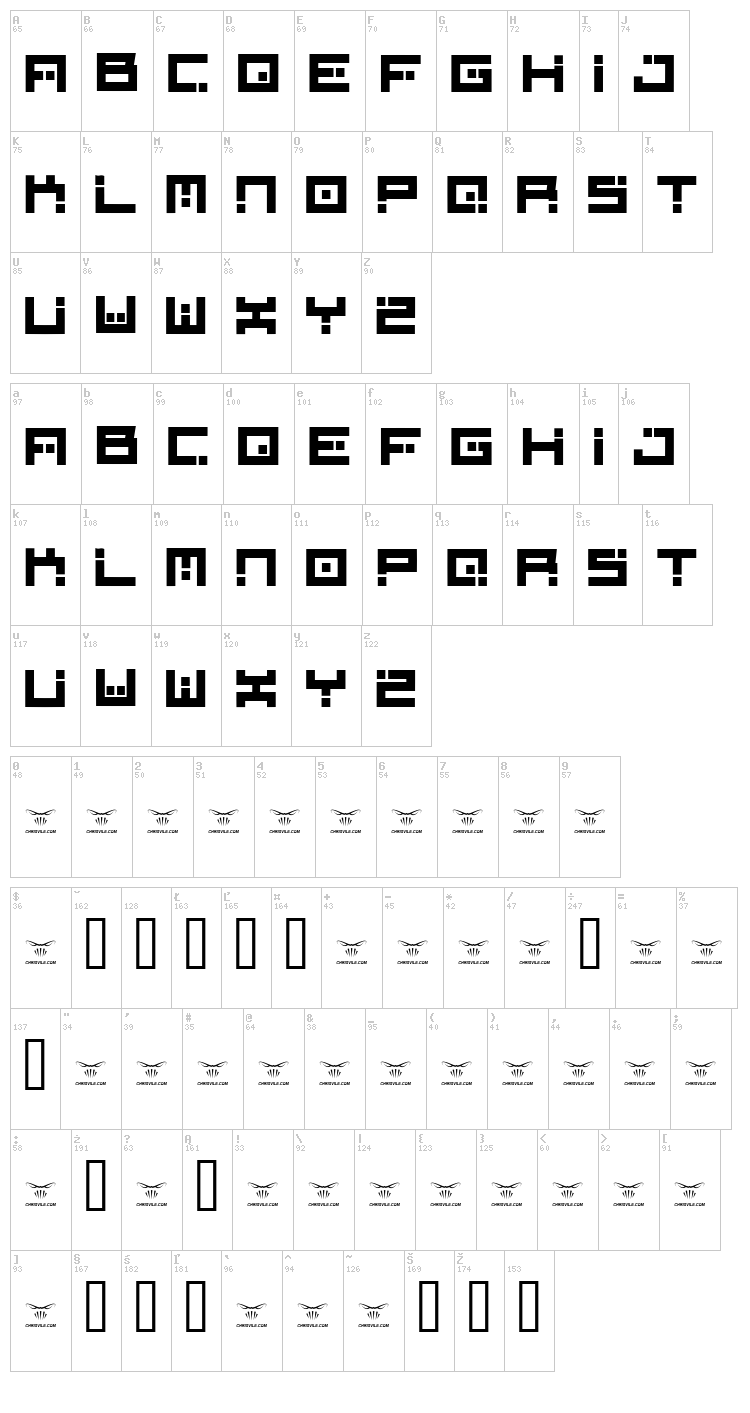 Digital Firebomb font map