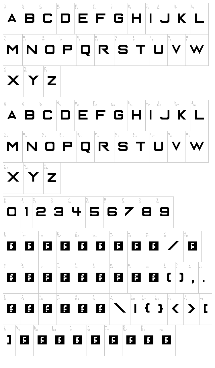 Enter The Grid font map