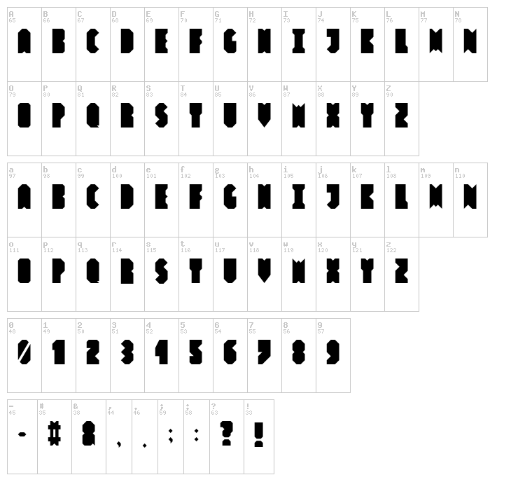 Hashtag Basic font map