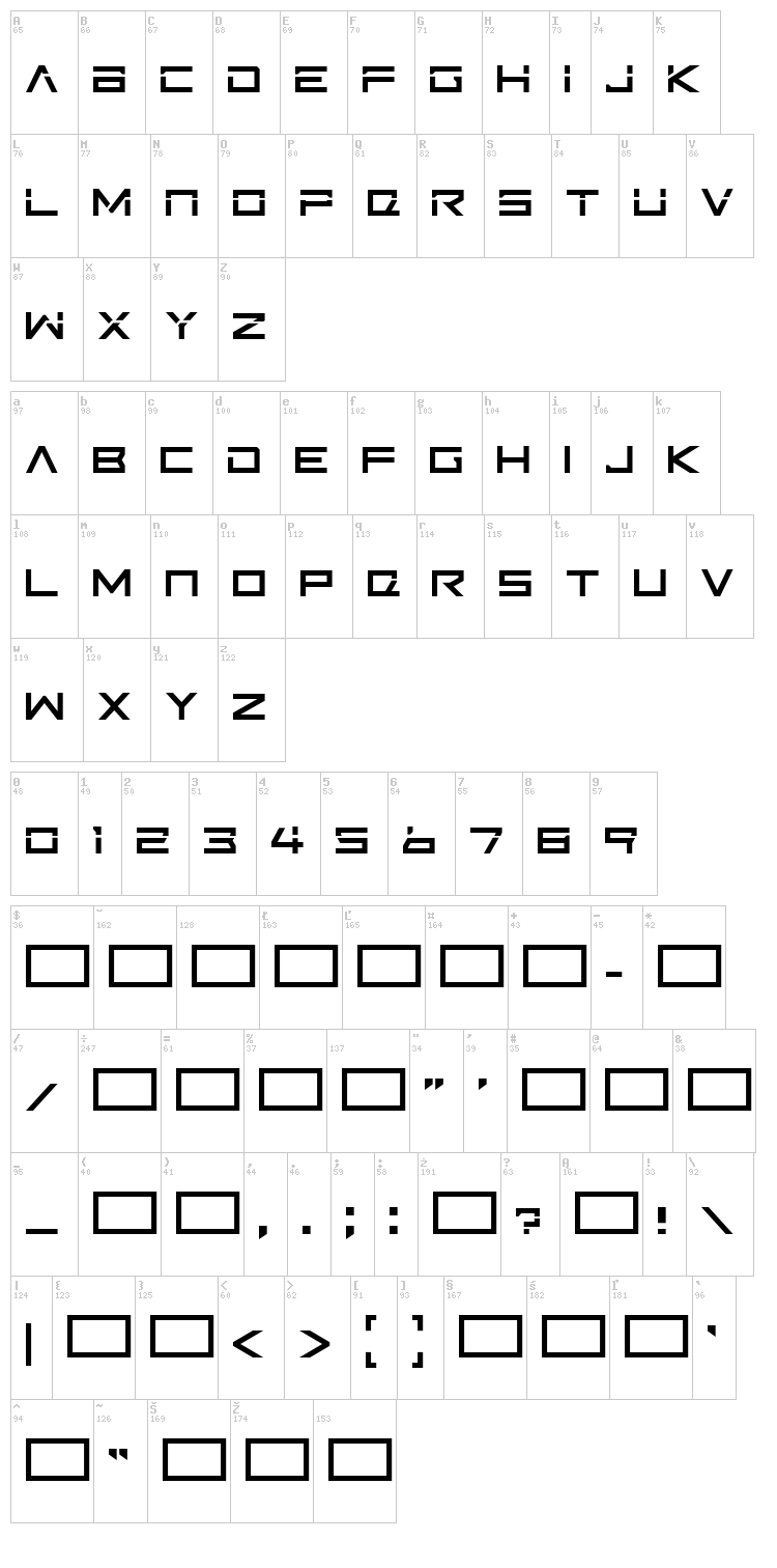 ISL Fade to Blak font map