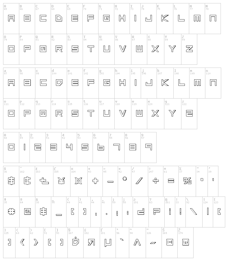 Low Gun Screen font map