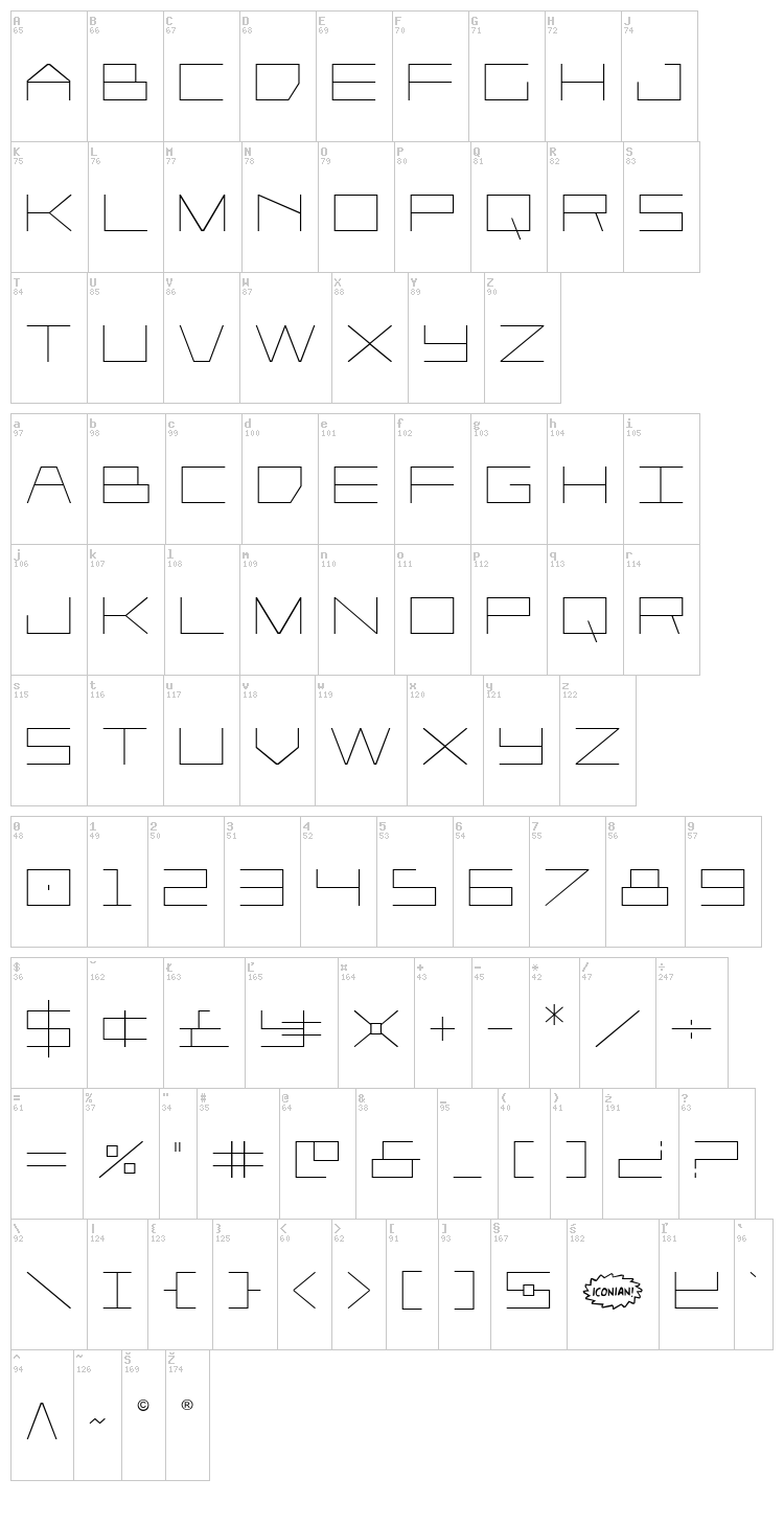 Player 1 Up font map
