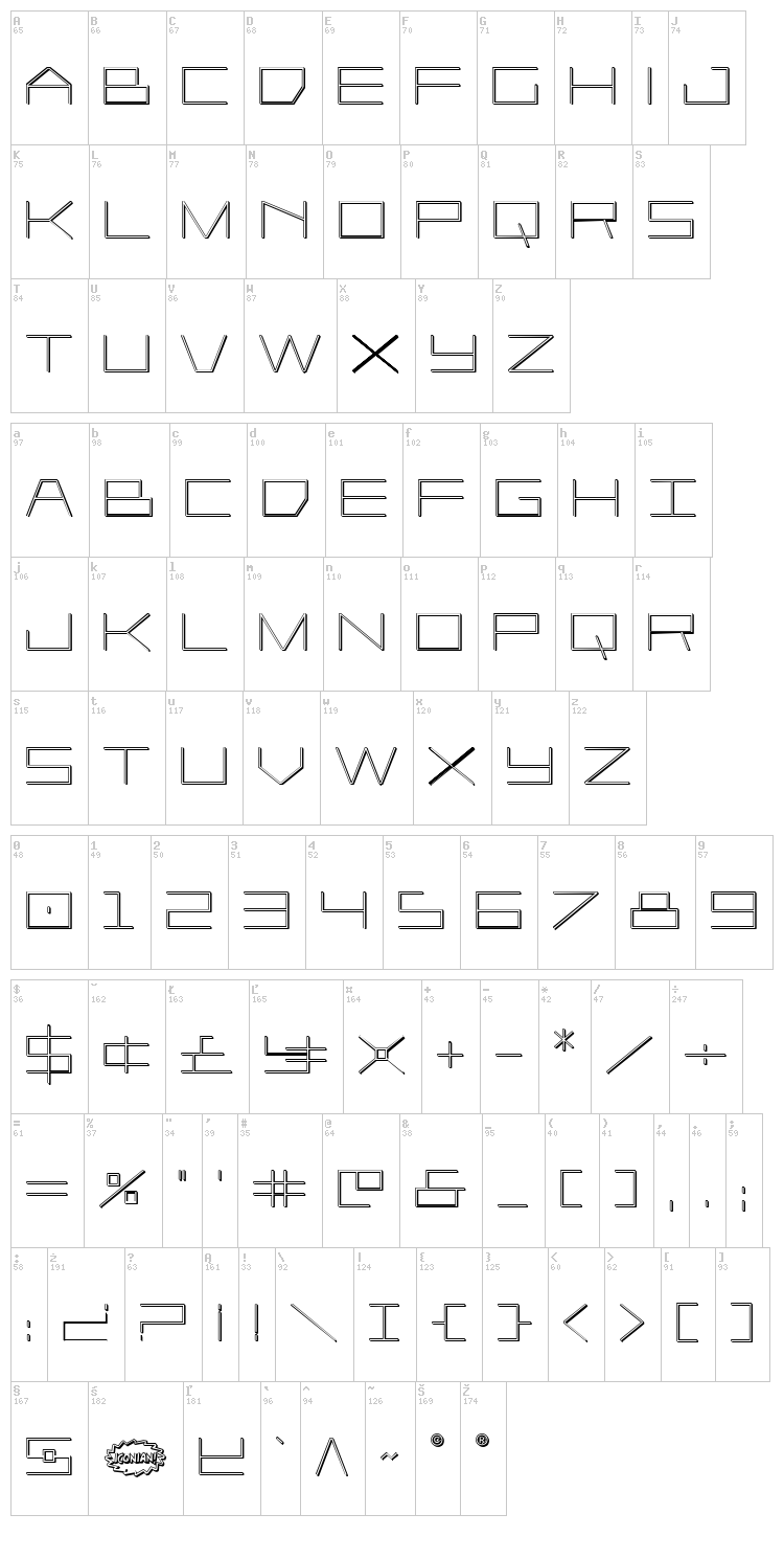Player 1 Up font map
