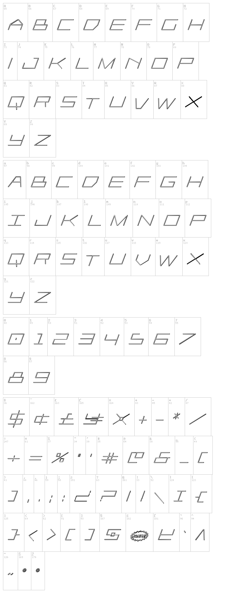 Player 1 Up font map