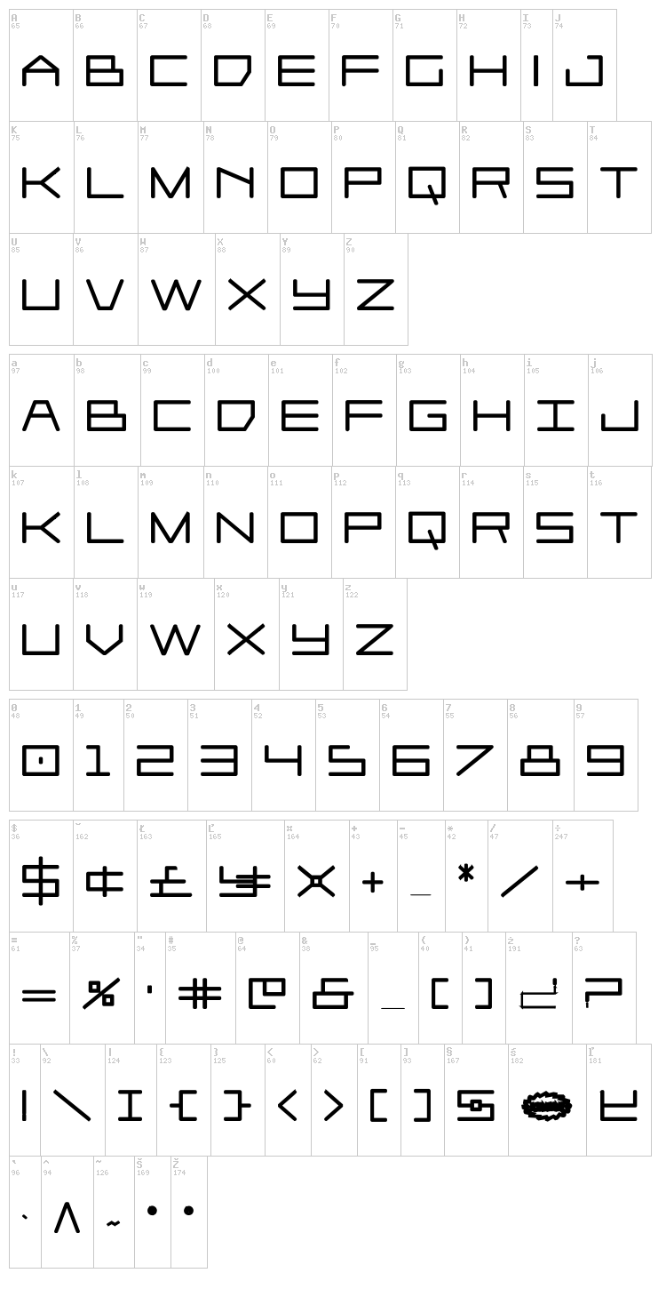 Player 1 Up font map