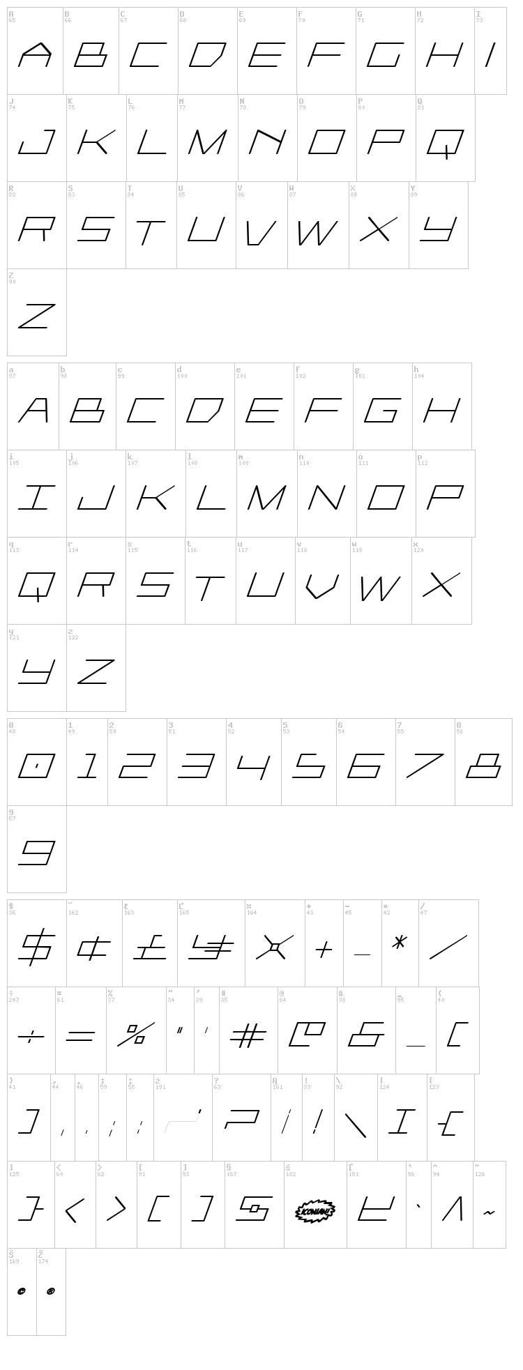 Player 1 Up font map