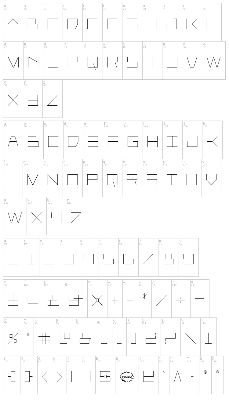 Player 1 Up font map
