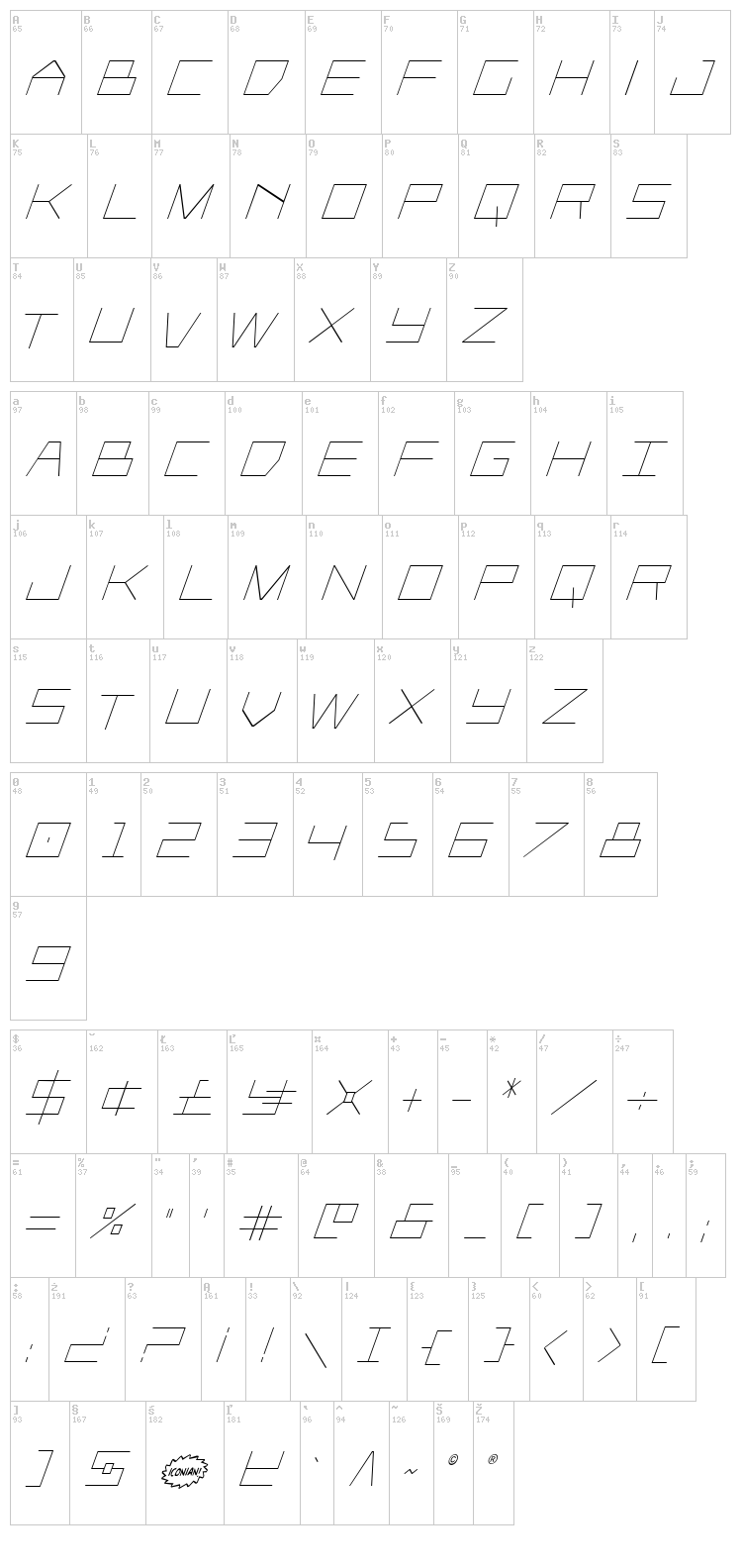 Player 1 Up font map