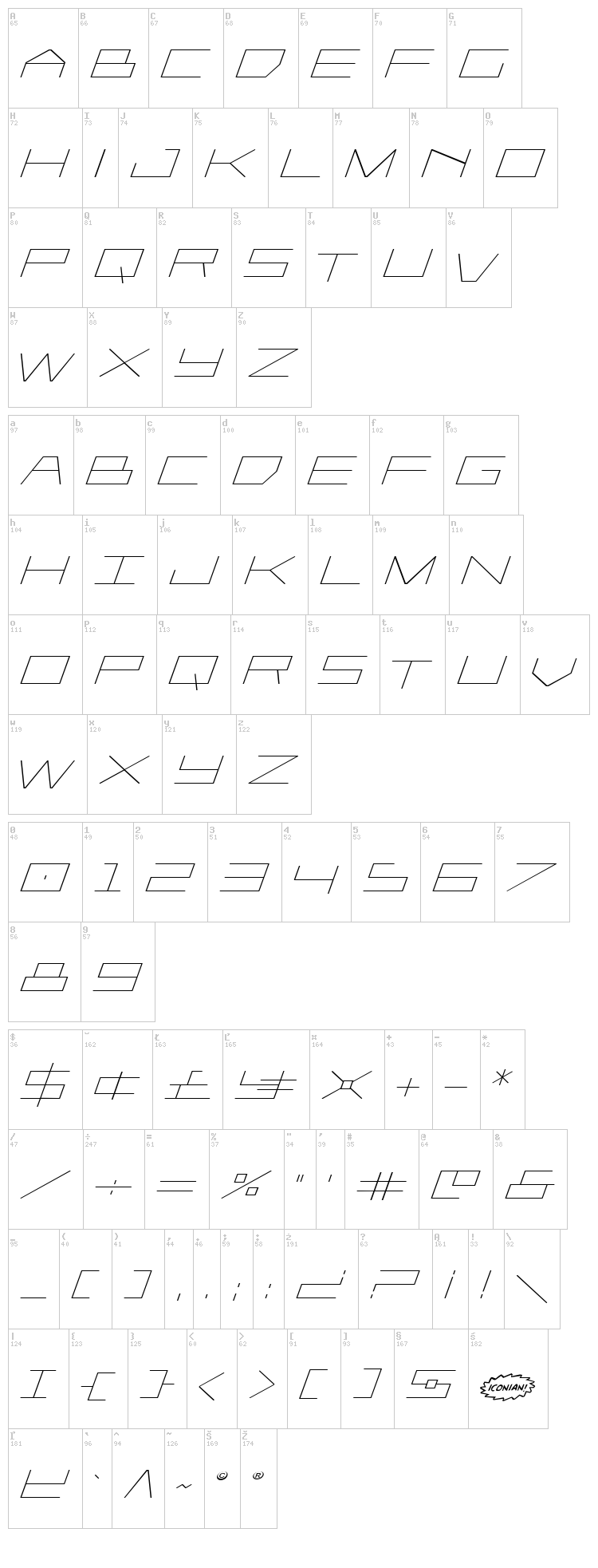 Player 1 Up font map