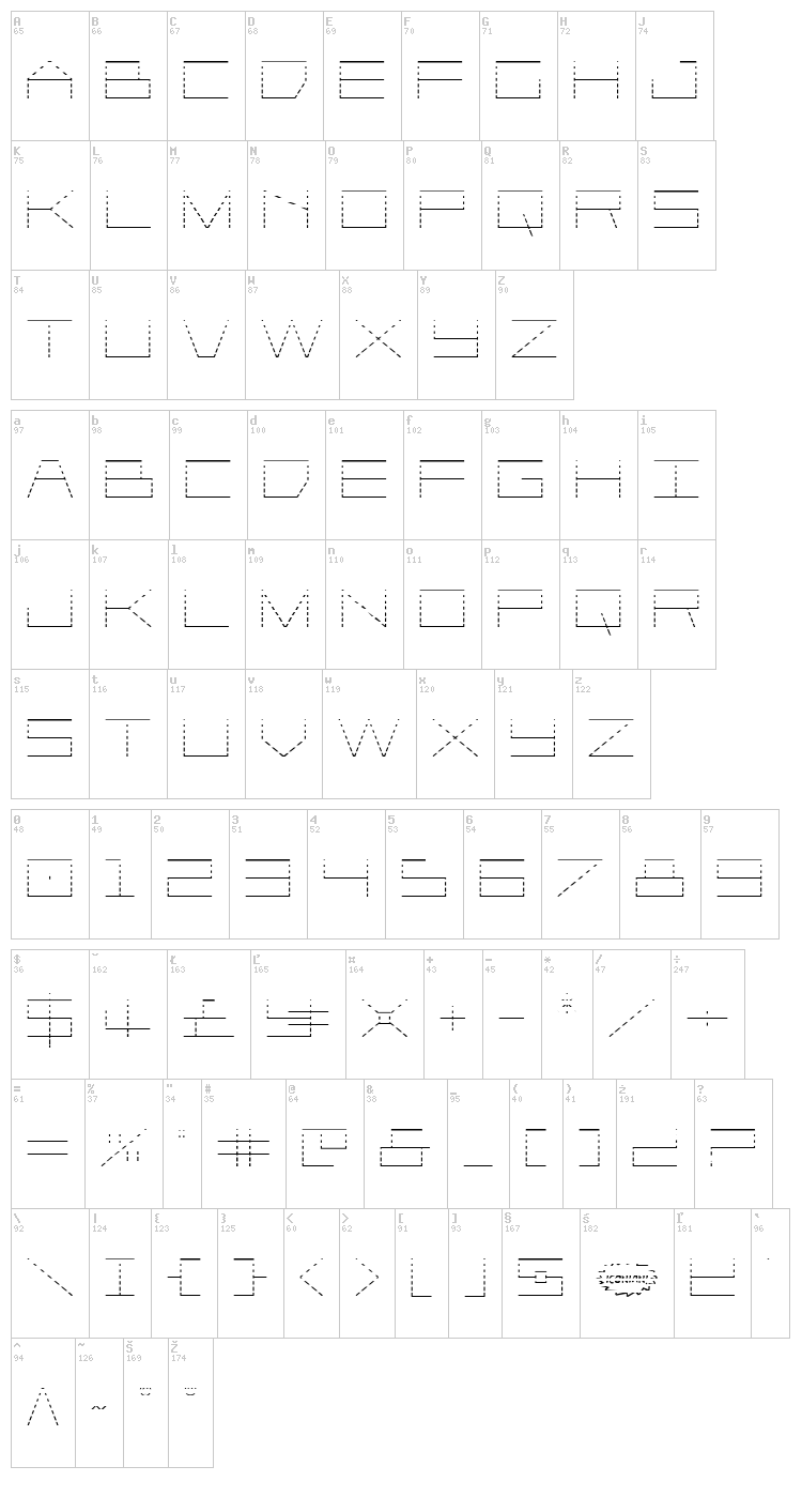 Player 1 Up font map