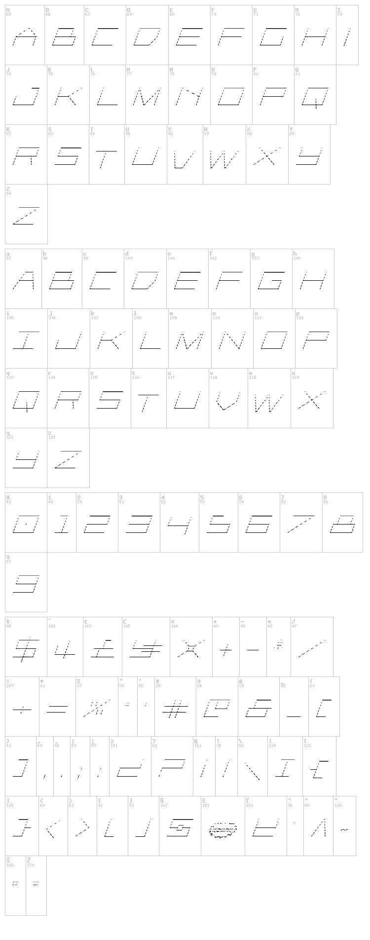 Player 1 Up font map