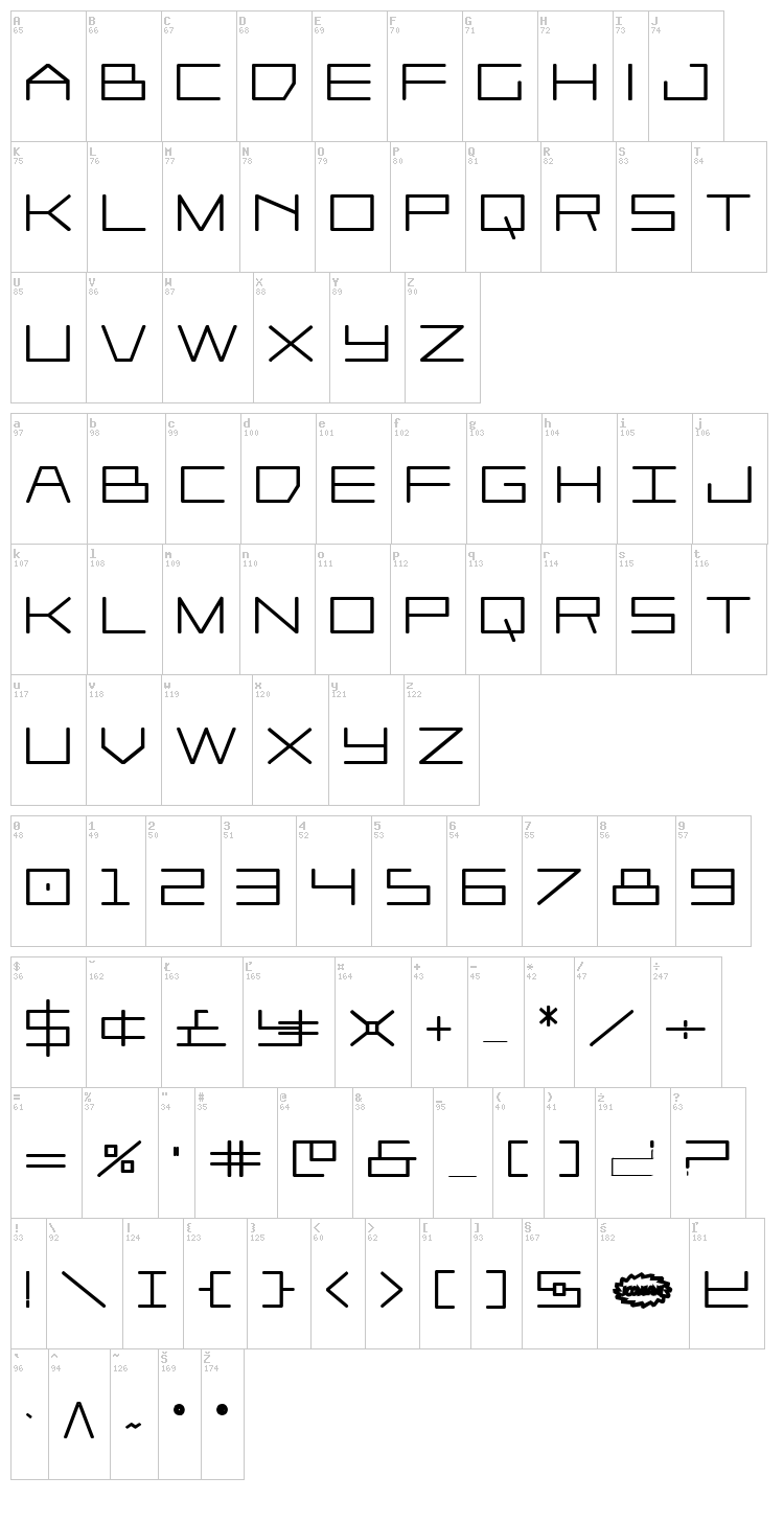 Player 1 Up font map