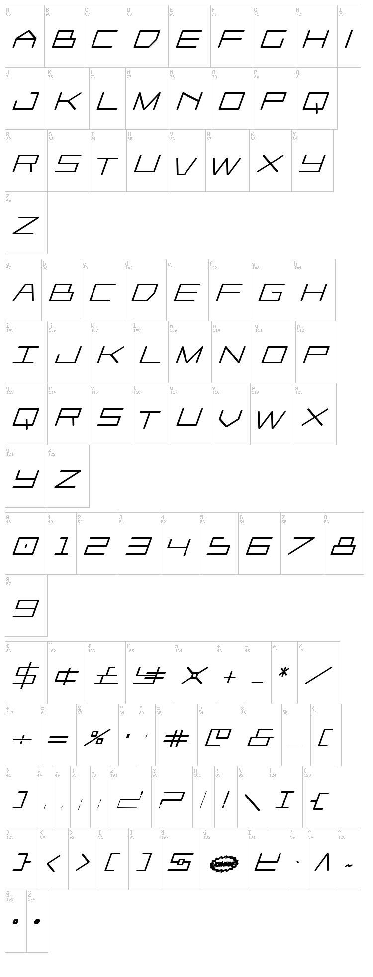 Player 1 Up font map
