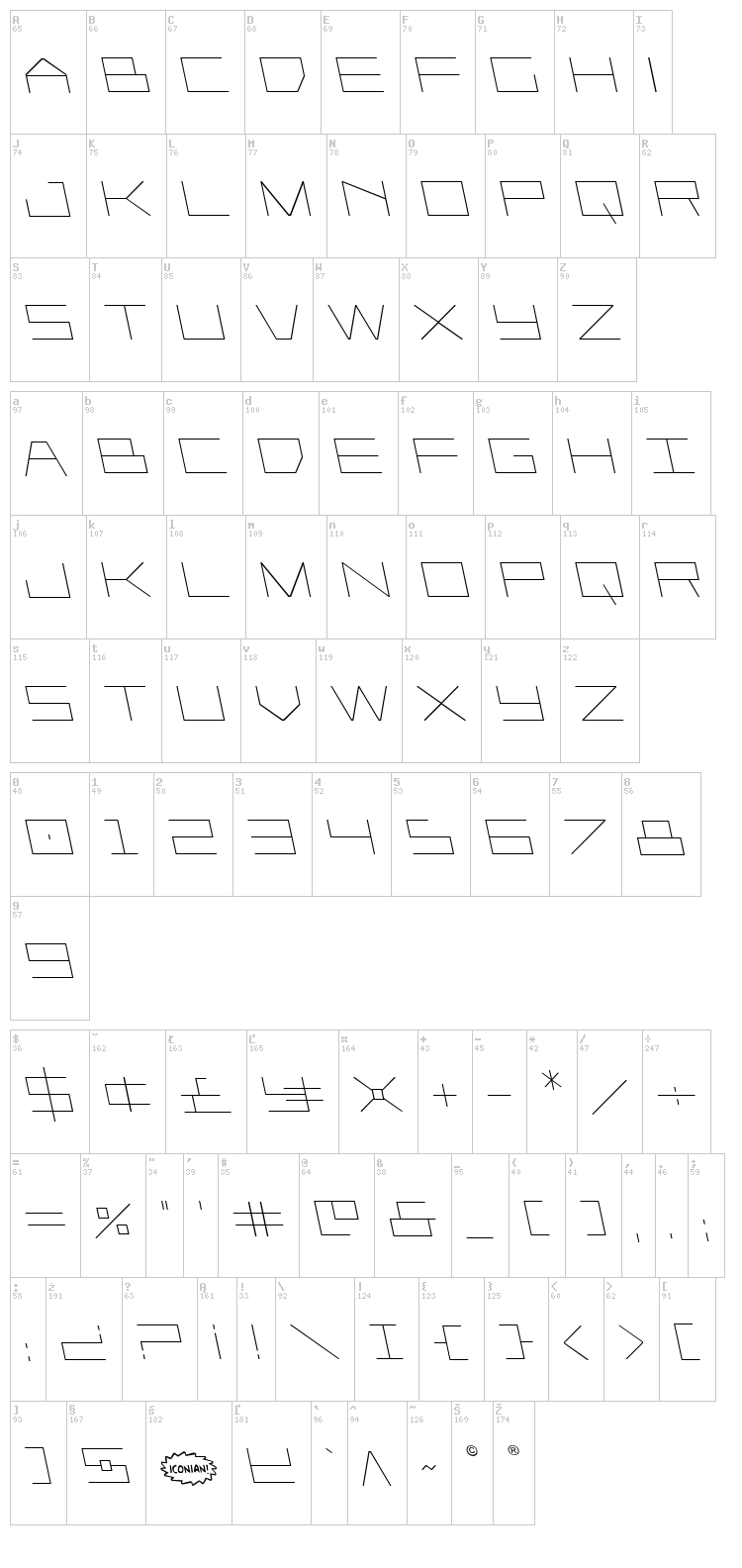 Player 1 Up font map