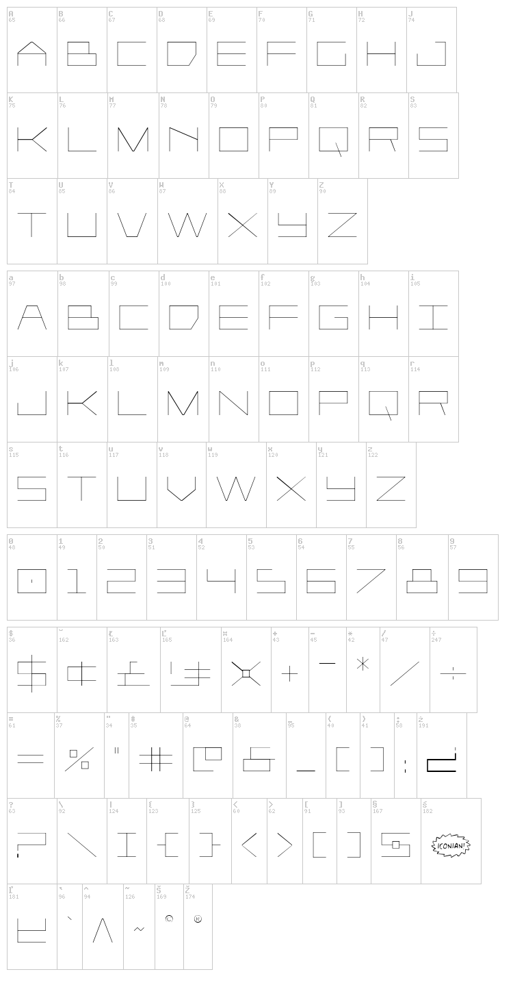 Player 1 Up font map