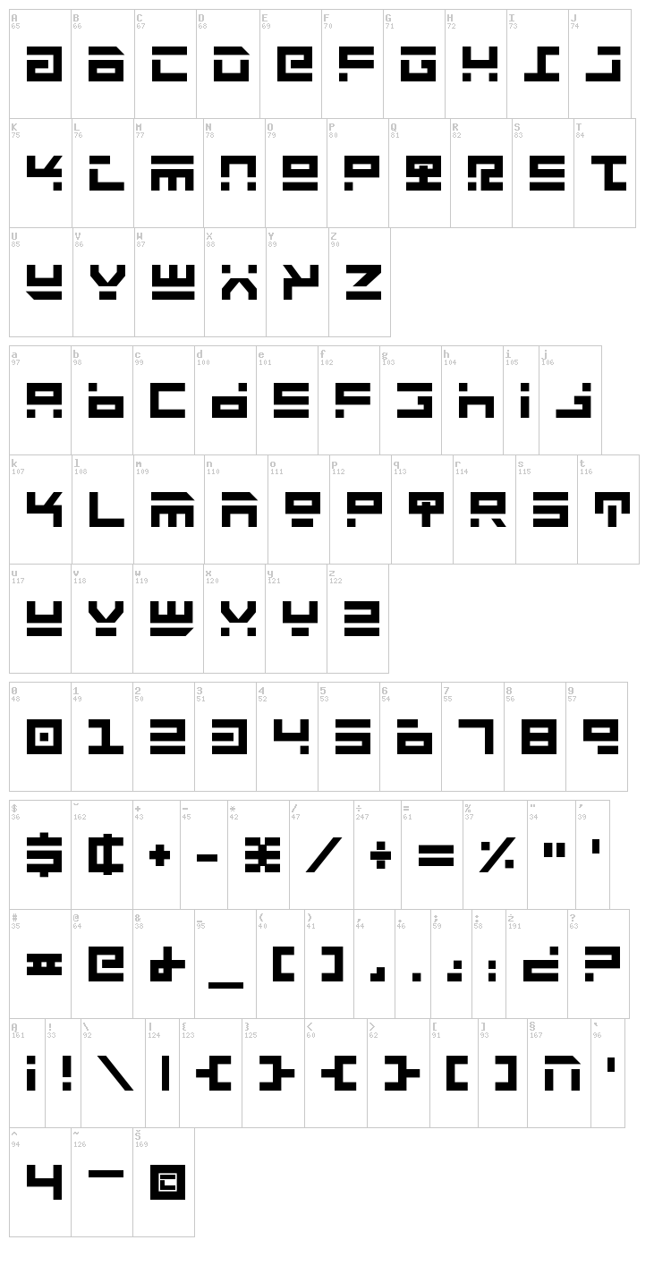Rocket Type font map