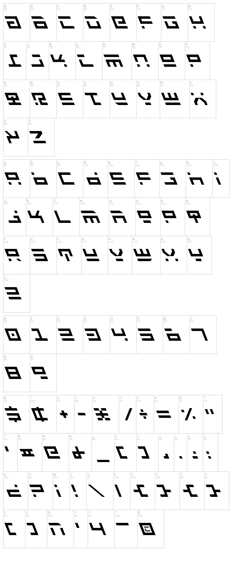Rocket Type font map