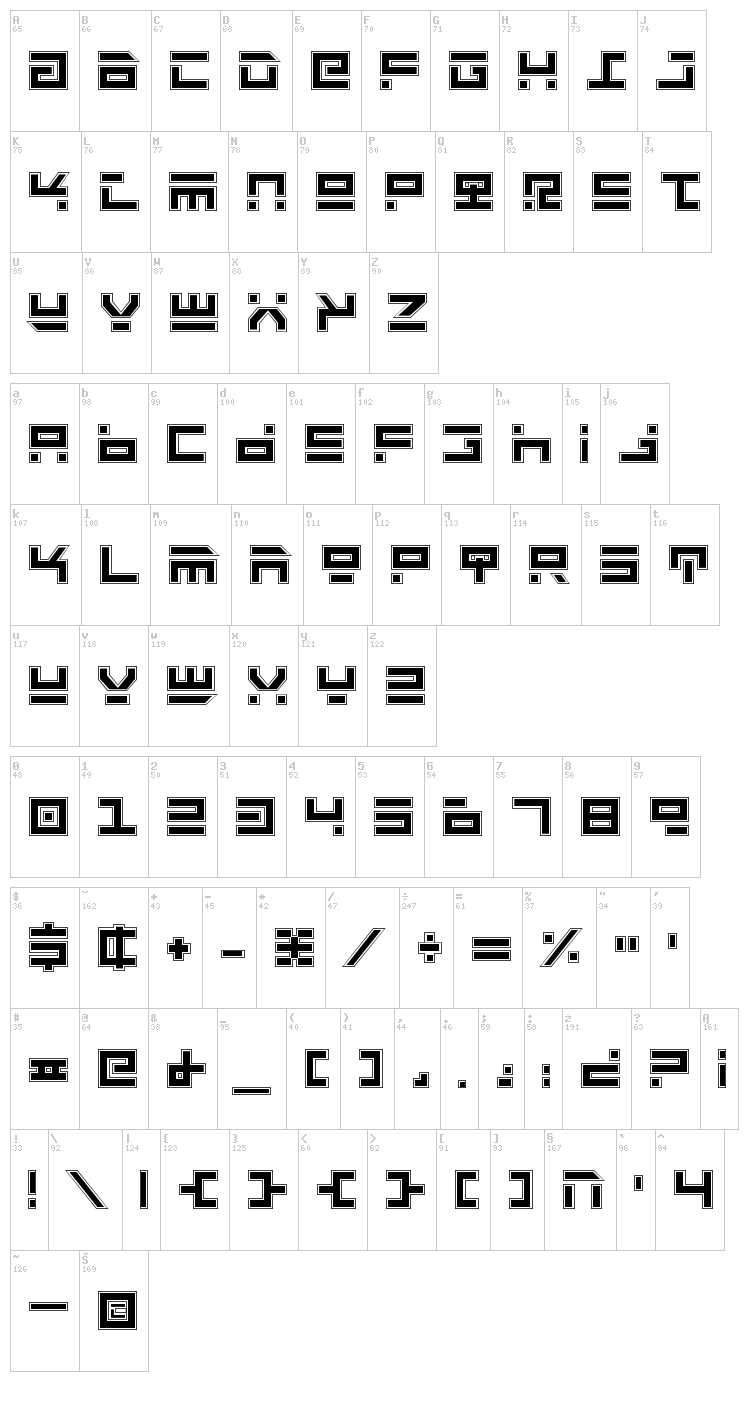 Rocket Type font map