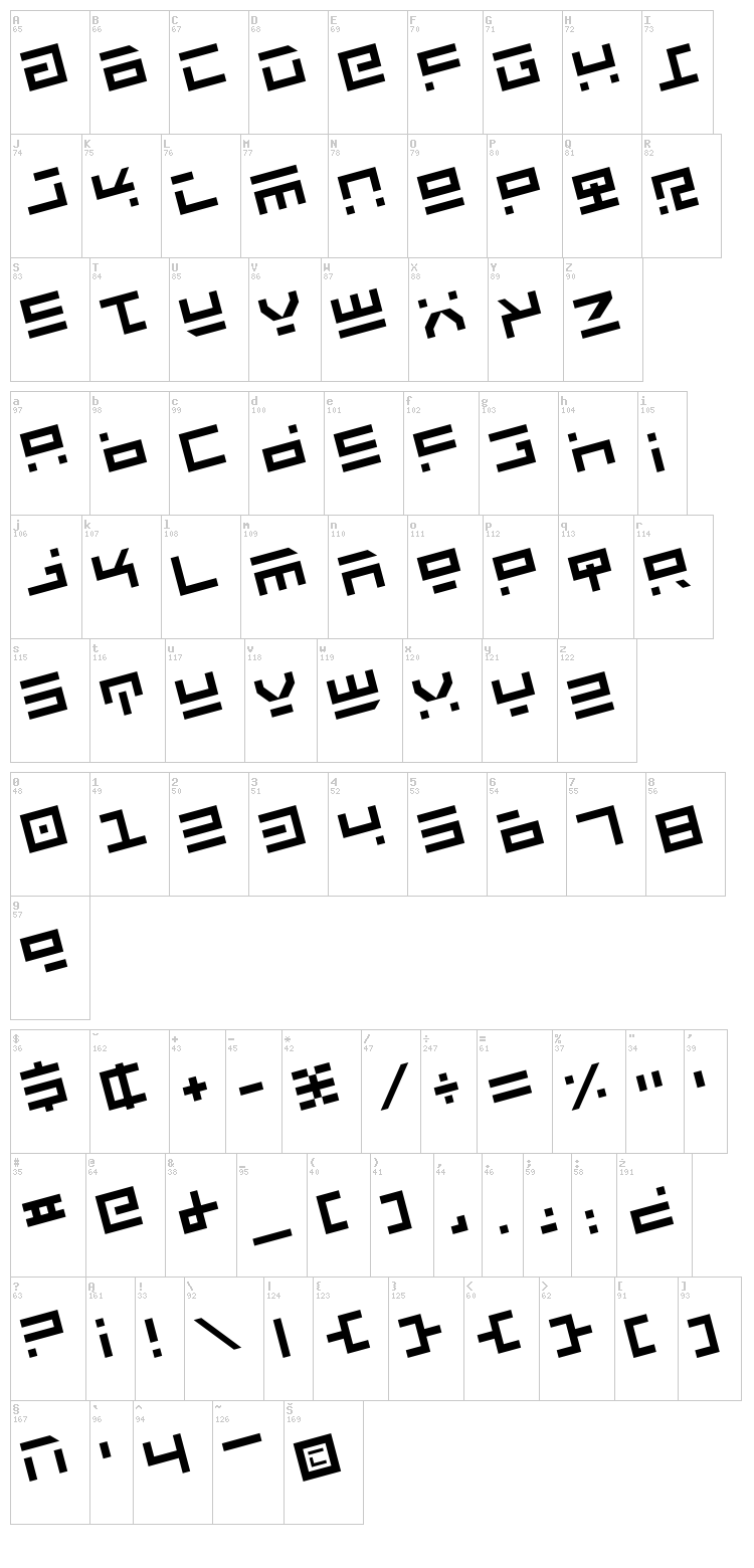 Rocket Type font map