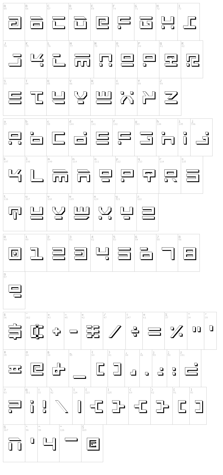 Rocket Type font map