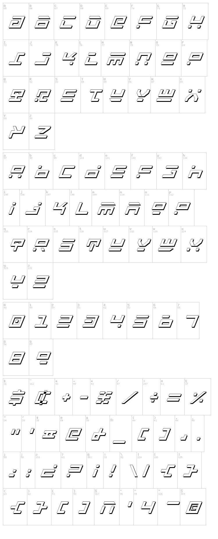 Rocket Type font map
