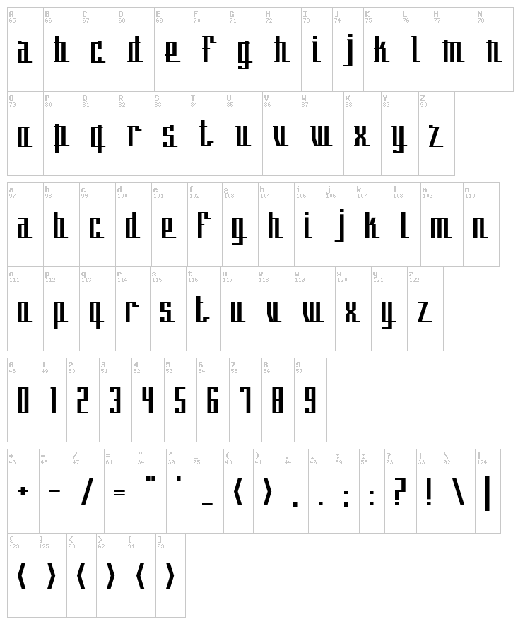 Skew It font map