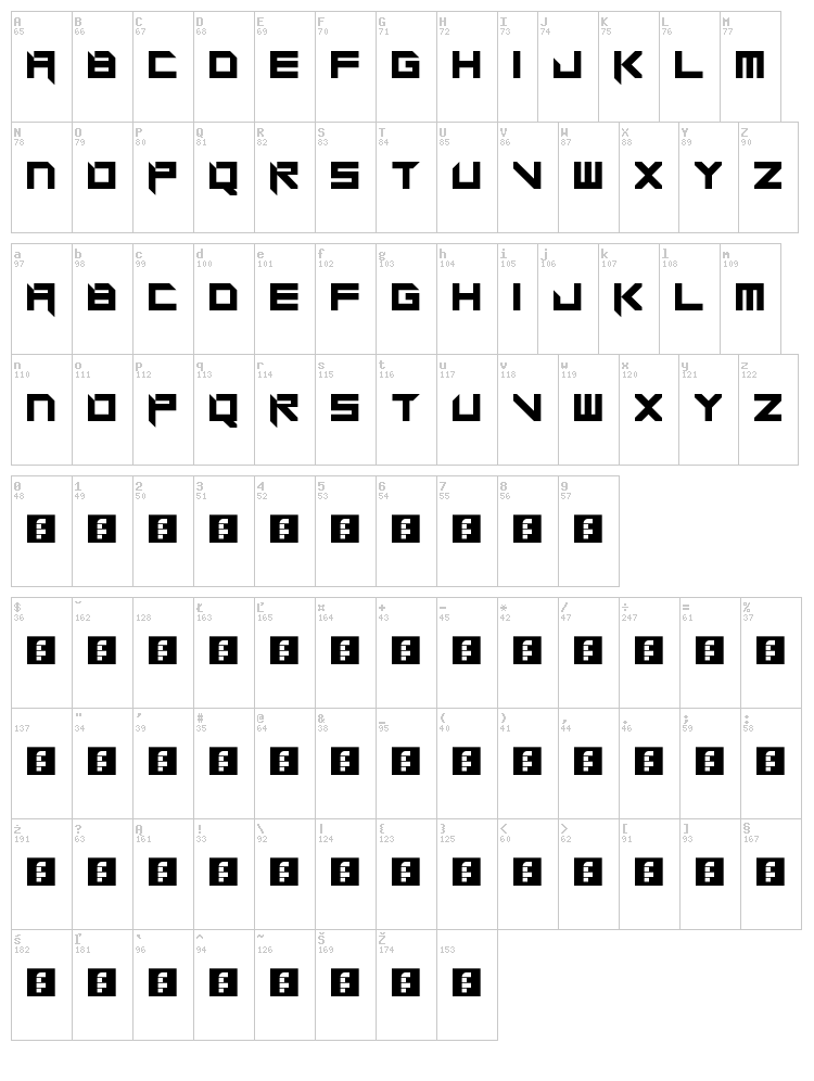 Super Glue font map