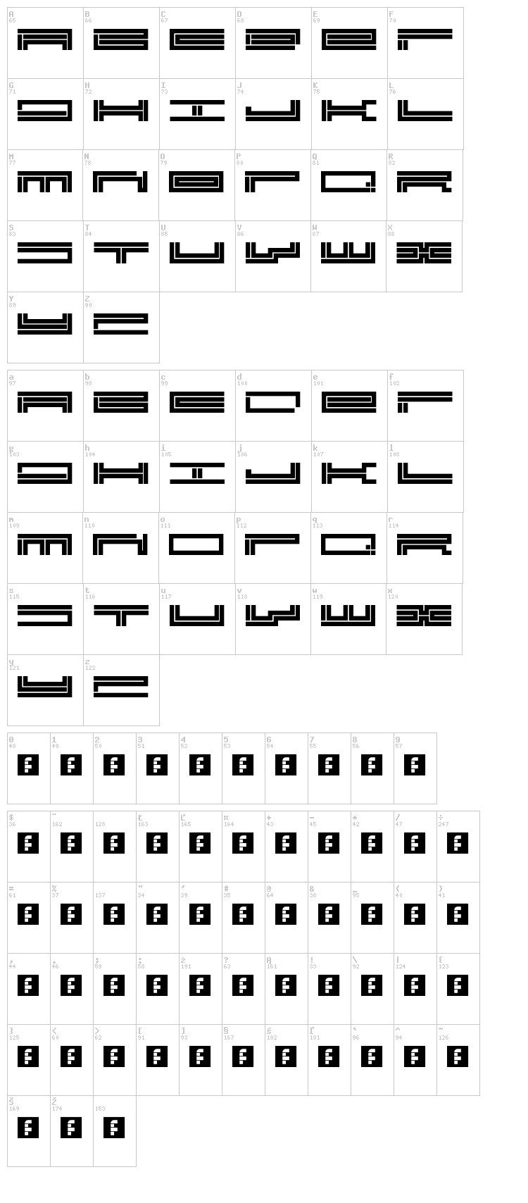 Track Manic font map