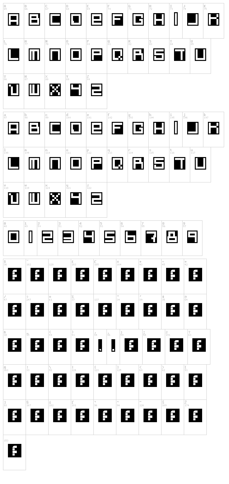 White On Box font map