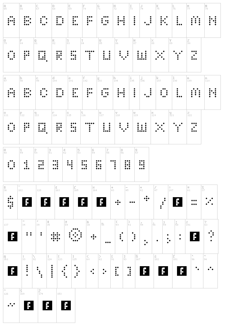 Bright Lights font map