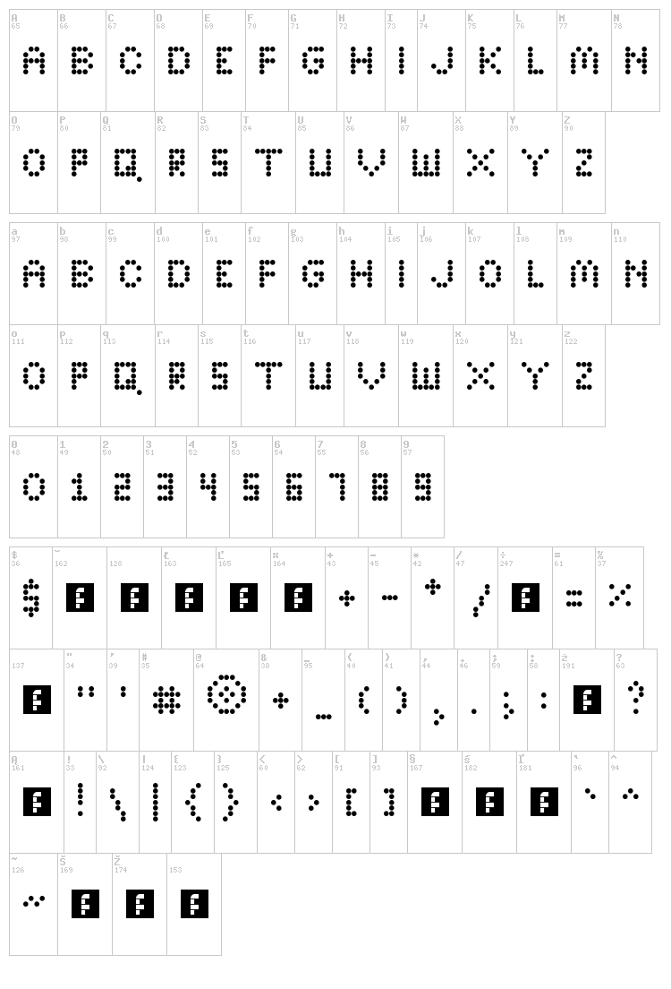 Bright Lights font map
