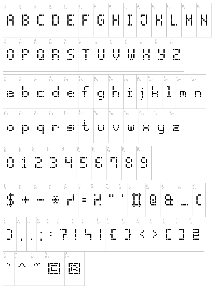 Dash Dot LCD-7 font map
