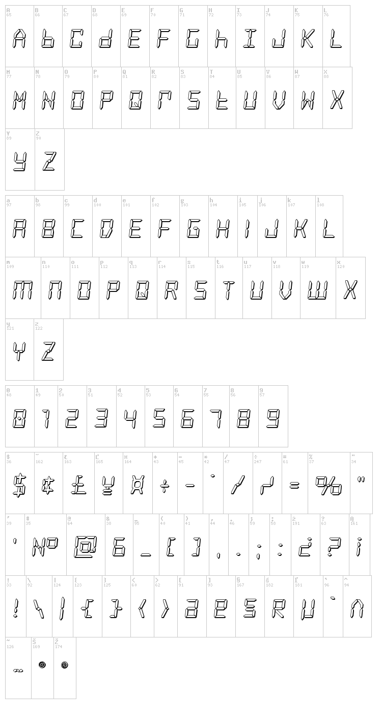 Frozen Crystal font map