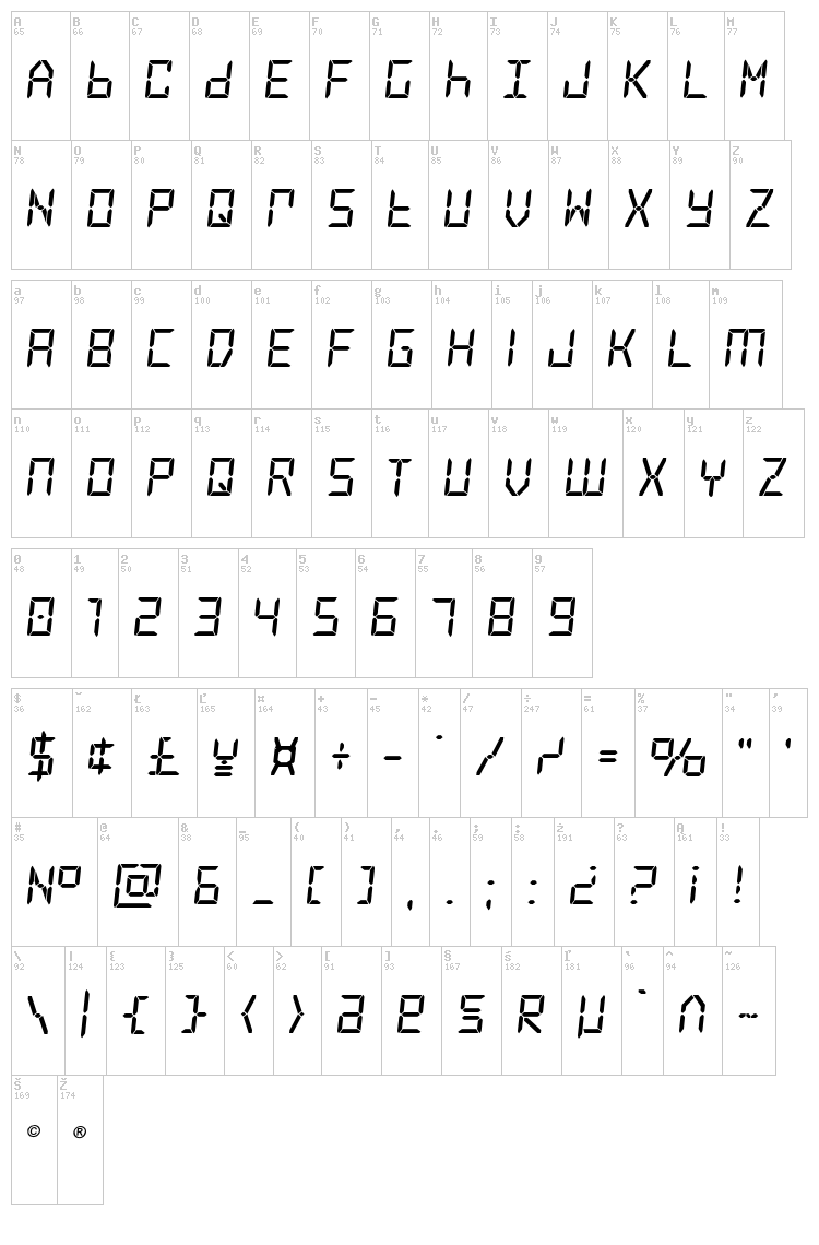 Frozen Crystal font map
