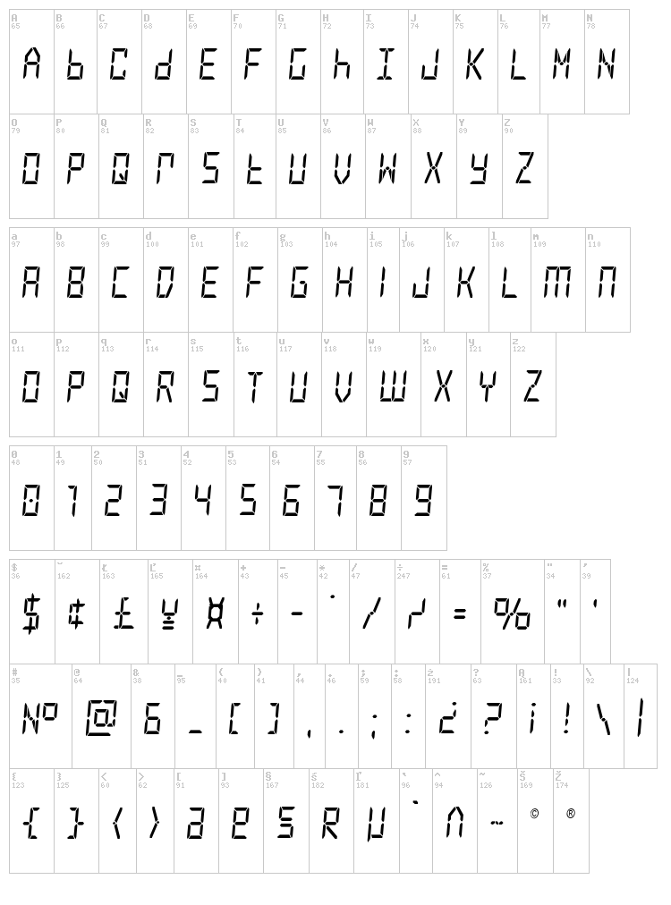 Frozen Crystal font map