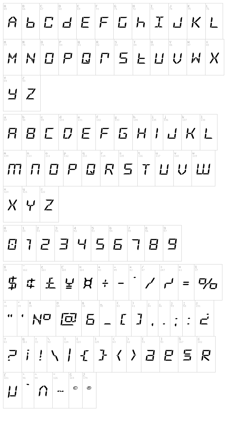 Frozen Crystal font map