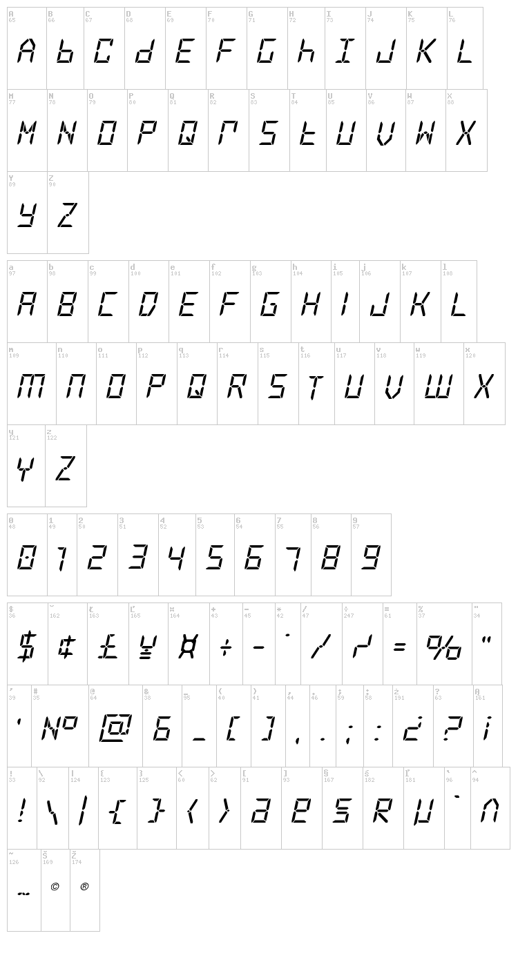 Frozen Crystal font map
