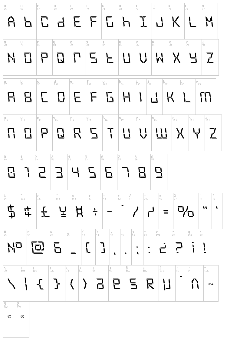 Frozen Crystal font map
