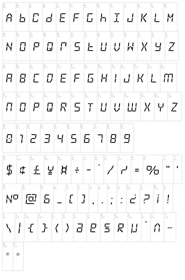 Frozen Crystal font map